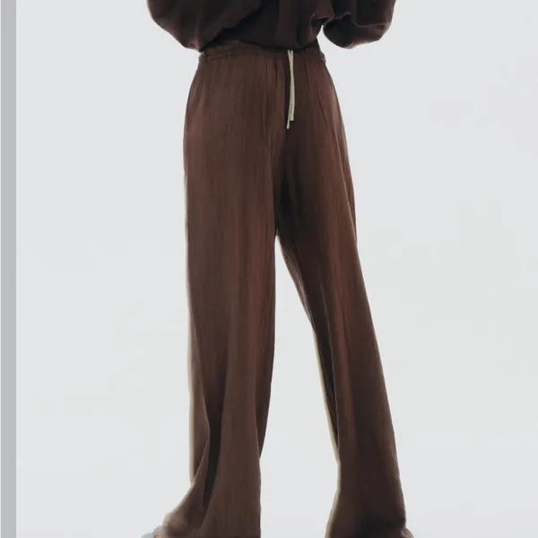 Zara NWT textured weave tan brown wide leg pants - Image 3
