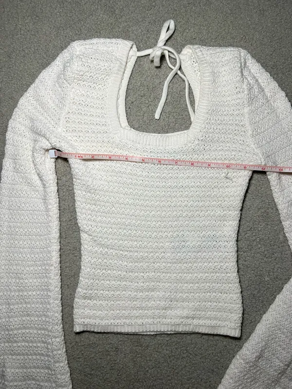 Hollister White Long Sleeve Crochet Top Size XS - Image 7