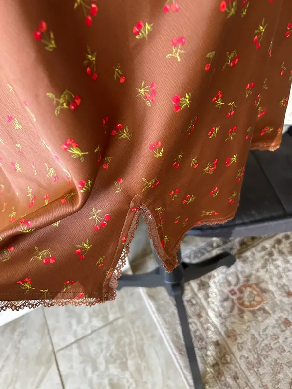 Wild fable, Brown, cherry print lace trim, slip mini dress large - Image 3
