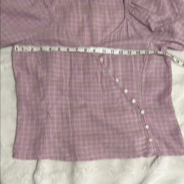 NWT Madewell small Linen-Blend Puff-Sleeve Button-Wrap Top in Plaid - Image 5