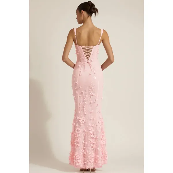 Oh Polly Vasanta Embellished Fishtail Corset Gown Maxi Dress in Pink size 2 - Image 4