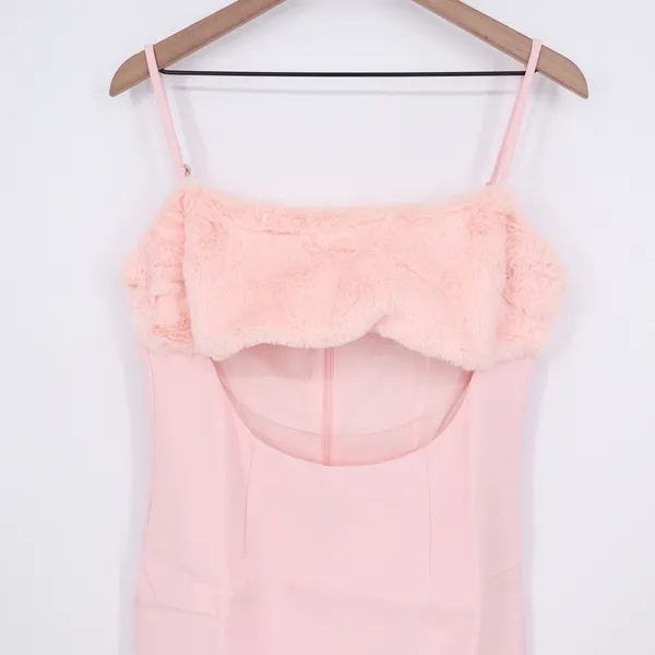 Naked Wardrobe The Statement Pink Faux Fur Cutout Mini Dress Large - Image 3