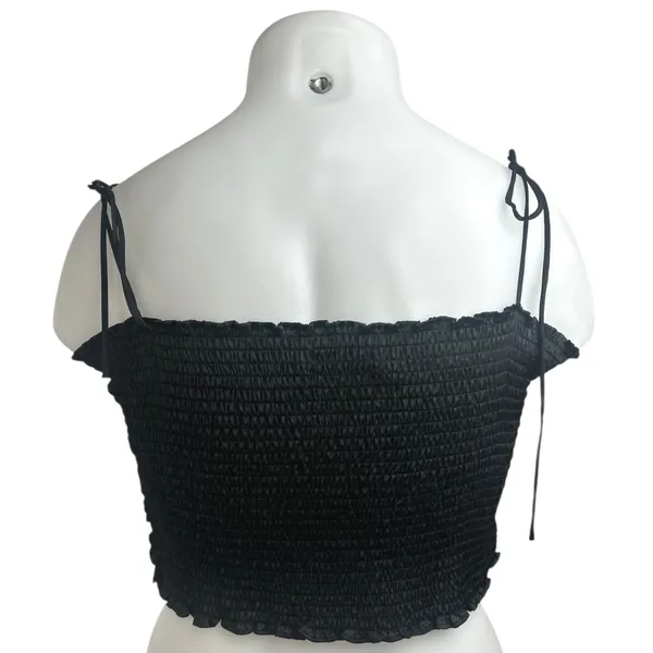 Urban Outfitters Black Satin Silk Smocked Cami Camisole Tank Crop Top Size XL - Image 2