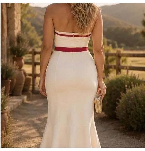 New York & Company Strapless White Dress with Pink Waist Tie and Hem Accent - Image 2