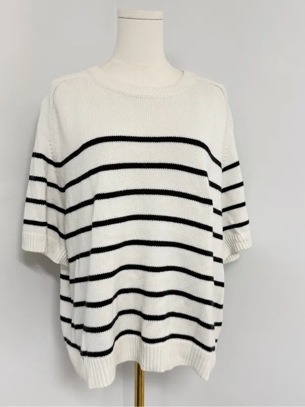 Abercrombie & Fitch Madeline Striped Short Sleeve Sweater XL Cream Black - Image 6