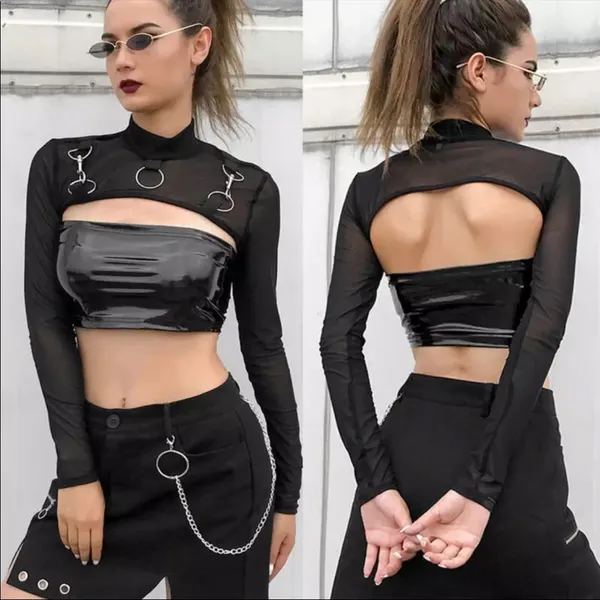 Punk Gothic Bondage O Ring Mesh Sleeves New - Image 2