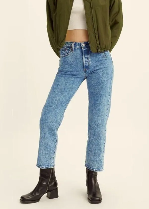 Levi's Wedgie Straight Stretch Denim Jeans 32 x 28 High Rise Cropped Distressed - Image 6