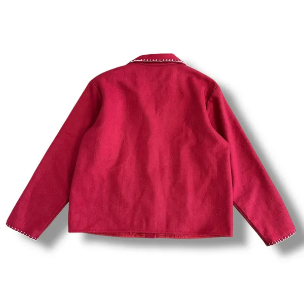 Take‎ Two Red Wool Blend Holiday Jacket Snowman Embroidered Christmas Women’s L - Image 5