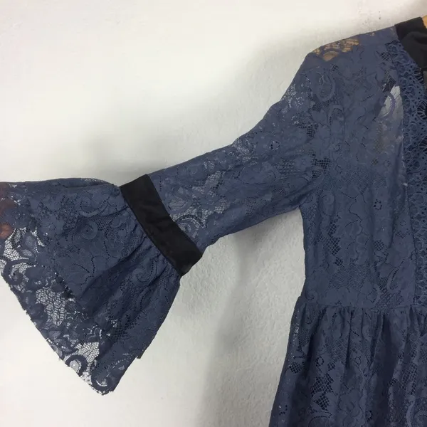 NWT Free People Gilded Lace Victorian Dusty Blue Bow Tunic Mini Dress Small - Image 9