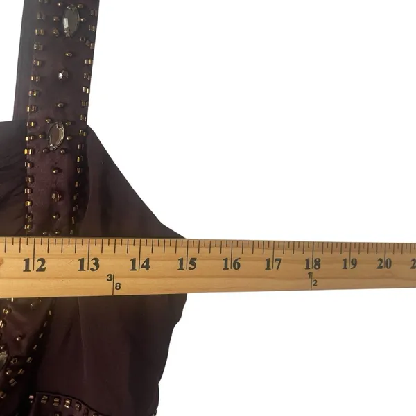 Jones New York Dress Y2k Size 10 Brown Chiffon 100%‎ Silk Beaded Midi Dress - Image 9