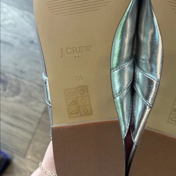 J Crew Silver Metallic Mary Jane Mules Gem Detail Size 8.5 Preppy Party Academia - Image 6