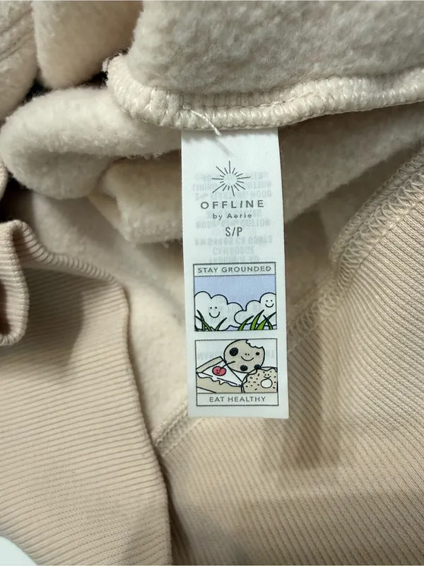 aerie Neutral Beige 'OFFLINE' Hooded Pullover Sweatshirt Size Small - Image 6