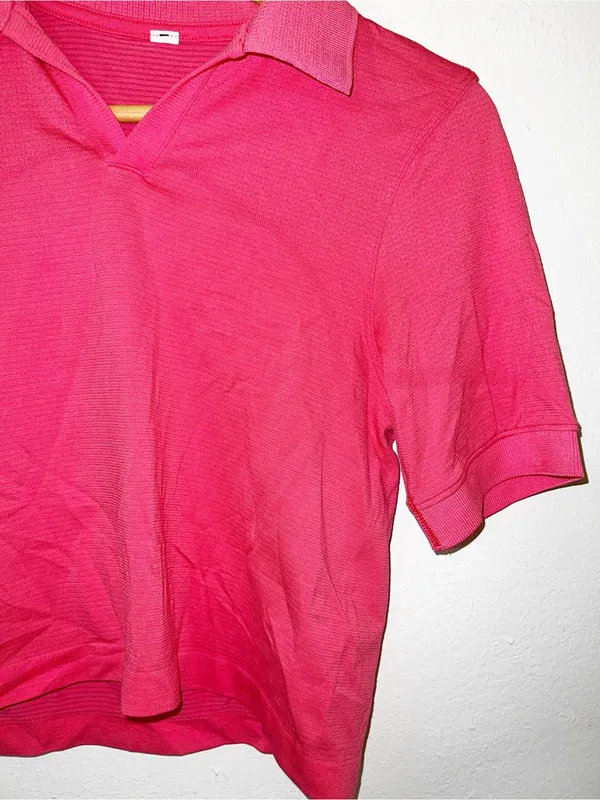 Lululemon Women's Pink Collared Cropped Short-Sleeve Polo - Image 2