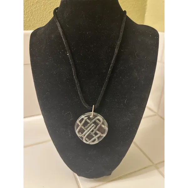 Black Cord Necklace With Clear Round Pendant Made W/ Nails Inside Lobster Clasp - Image 2