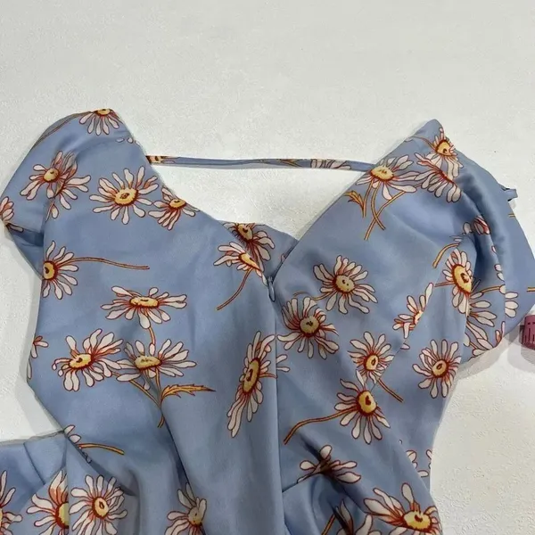 Urban Outfitters Daisy Slip Dress XS – Blue Floral Ruffle Hem Mini Dress Y2K Sof - Image 6