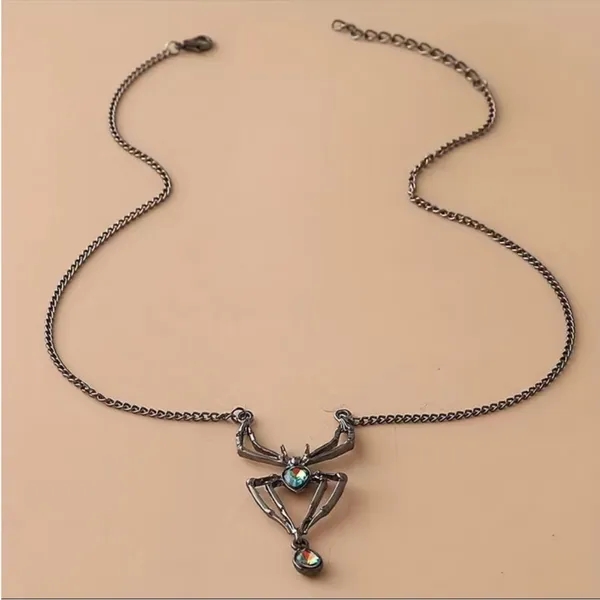 Faux Crystal‎ Spider Halloween Pendant Necklace Gothic Unisex Jewelry - Image 6