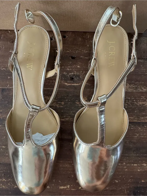 NEW! J. Crew T-Strap Heels Metallic Gold Block Heel - Image 4