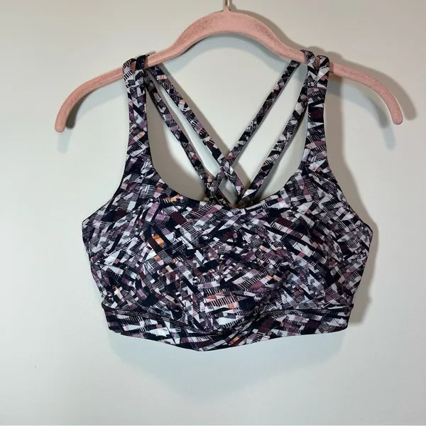 Lululemon Energy Bra Kaleidoscopic Pink Multi Medium Support 12 Black Gray‎ - Image 2