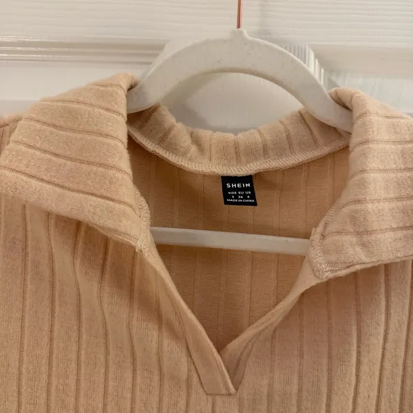 SheIn Cream Midi Fleece Texture Collared Dress Small - Image 4