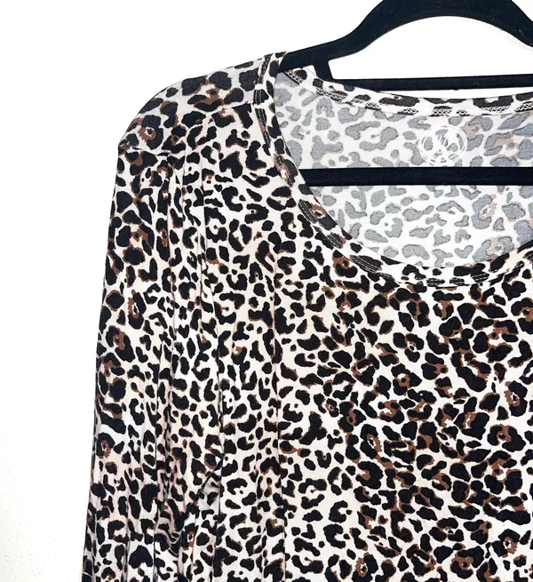 Maurices 24/7 Cream Brown Leopard Print Crew Neck Long Sleeve Tee - Image 4