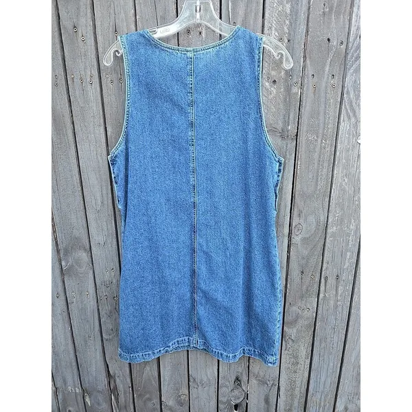 Vintage 90s Denim Jumper Dress Faded Glory Blue Sleeveless Pinafore Button Side - Image 5