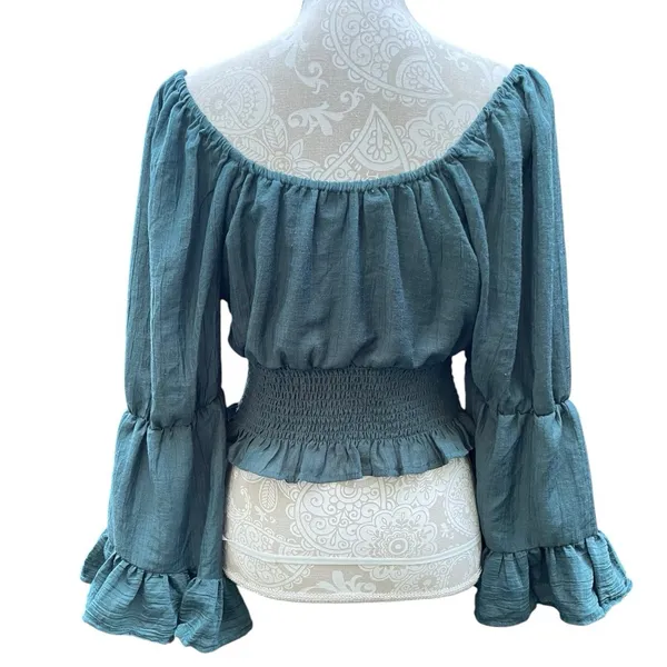 Cottagecore Forest Fairy Peasant Milkmaid Blouse Boho Ren Faire Boho Green L - Image 4