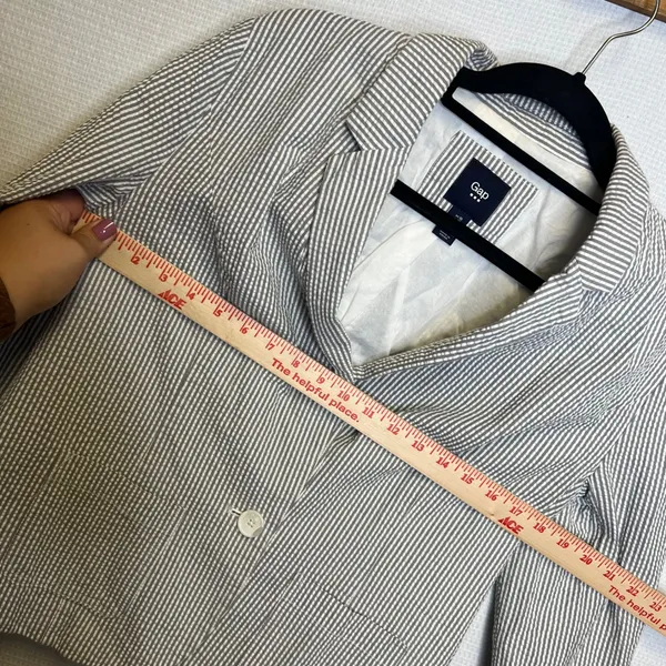 Gap Womens Grey White Seersucker Striped Cotton Blazer Jacket Size 10 - Image 7