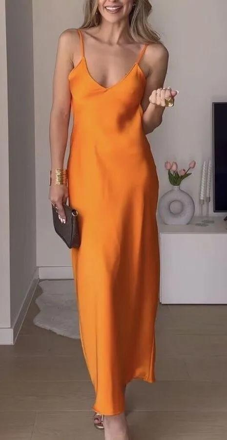 Zara dress maxi midi hot orange satin effect wedding party cocktail - Image 8