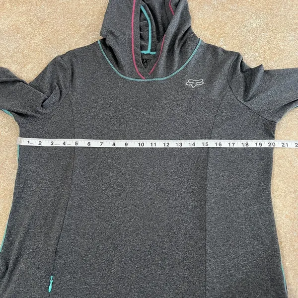 Fox Head Hoodie Top Womens Large Gray Long Sleeve Zip Pocket Graphic Lightweight - Image 3