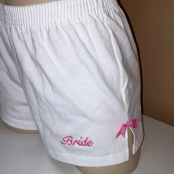 Bride Size Medium White with Pink Ribbon on Side Elastic Waist Shorts.nNew - Image 3