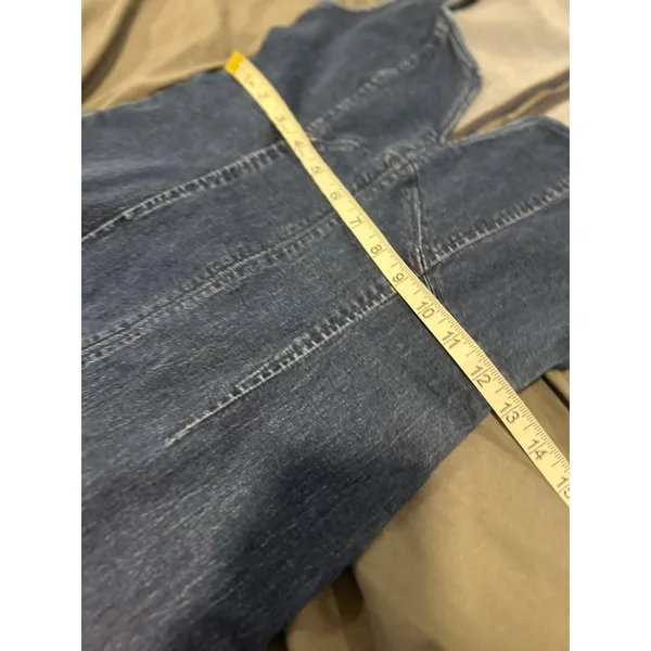 Free People Denim Mini Dress SzS Y2K Bodycon Sweetheart Dark Wash flutter sleeve - Image 5
