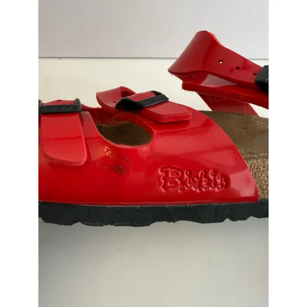 Birki’s by Birkenstock Havanna Sandal Women’s Sz 9 Patent Red Birko-Flor 3-Strap - Image 8