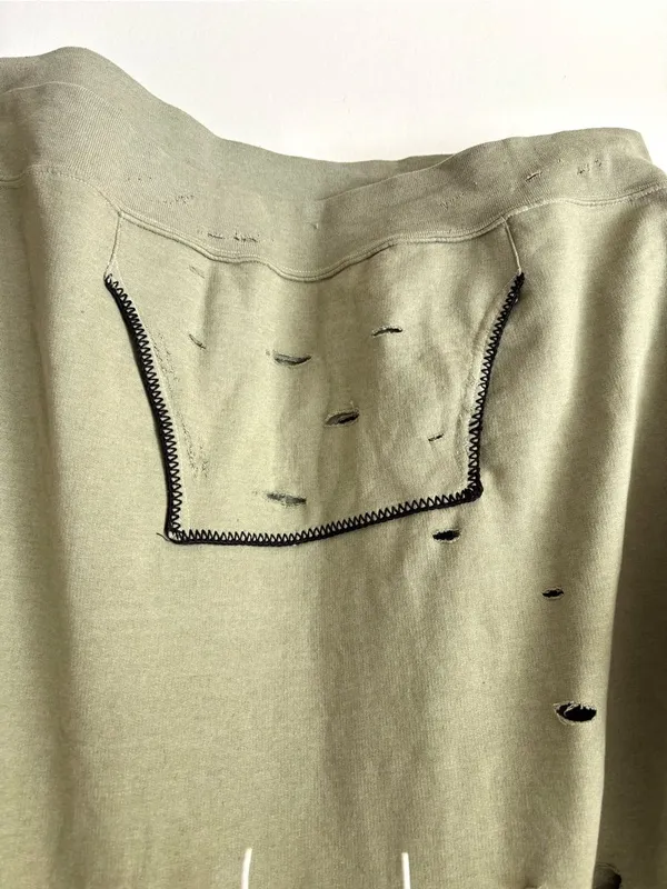 Free People x Tricia Fix Green Short-sleeve Hoodie Distressed Holes Black Stitch - Image 7