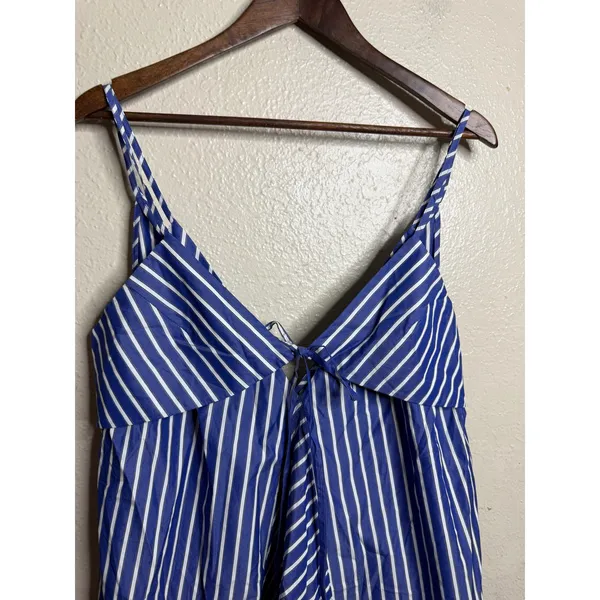 Rebecca Taylor Marseille Stripe Dress 10 Blue White Tie Front Cotton Midi - Image 9