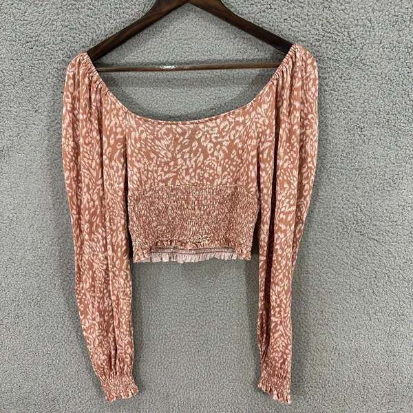 Urban Outfitters L Y2K Boho Crop Top Smocked Tie Front Long Sleeve‎ Fairy Grunge - Image 7