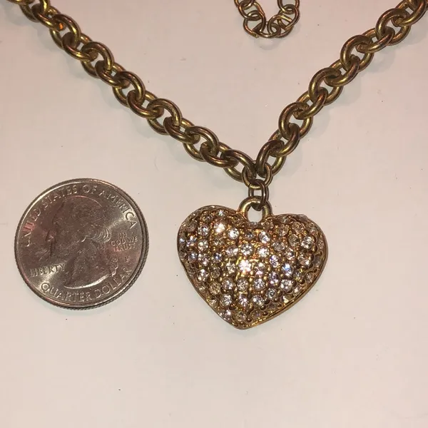 Guess Gold Tone CZ Heart Pendant Boho Chain Necklace - Image 6