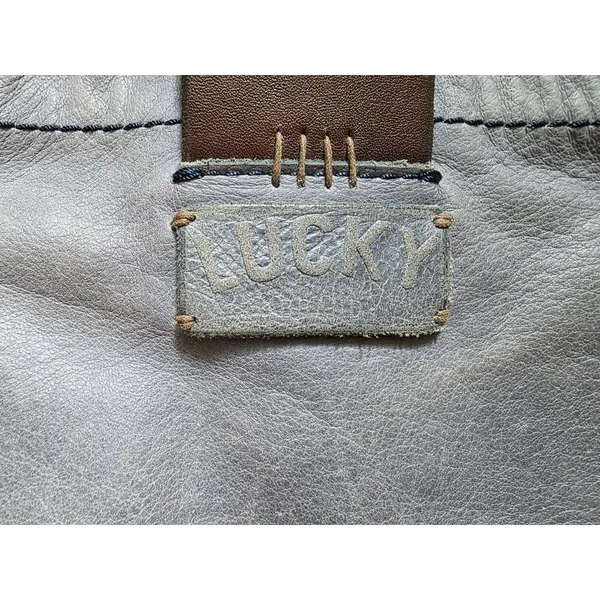 Vintage Lucky Brand Crossbody Bag Leather Purse Gray Brown Accents - Image 4