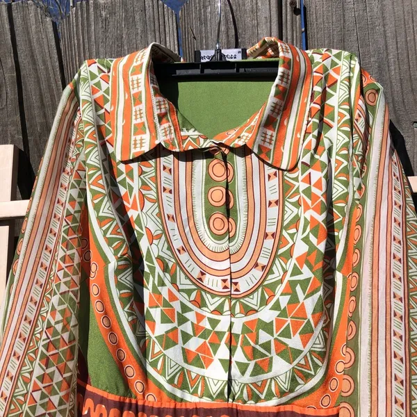 Mooerkerr Green/Orange Long Sleeve Maxi Dress Medium - Image 3
