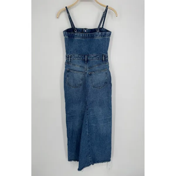 Reformation Tazz Maxi Denim Dress 0 Blue Button Front Slit Spaghetti Strap‎ Raw - Image 8