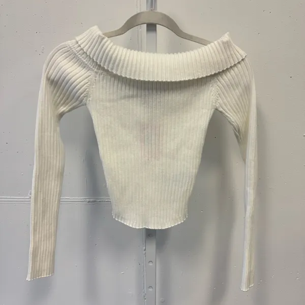 NWT Y2K Edikted White Ribbed Cowl Neck Sweater‎ XS - Image 3