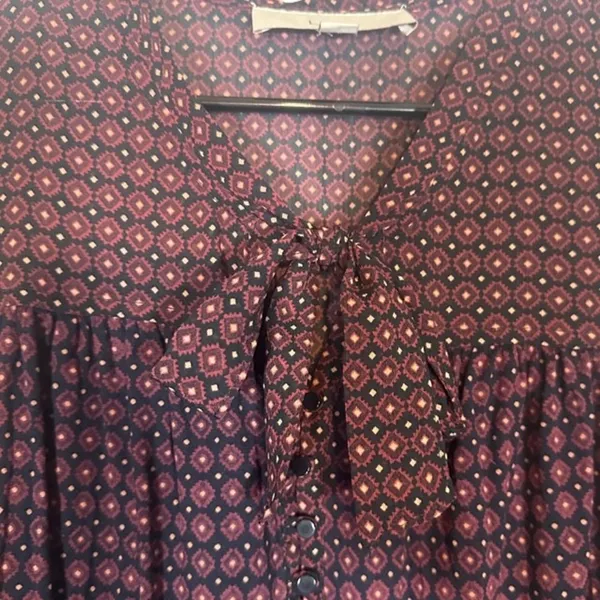 Ann Taylor LOFT Black & Brown Paisley V-Neck Long Sleeve Blouse Women Sz M - Image 5