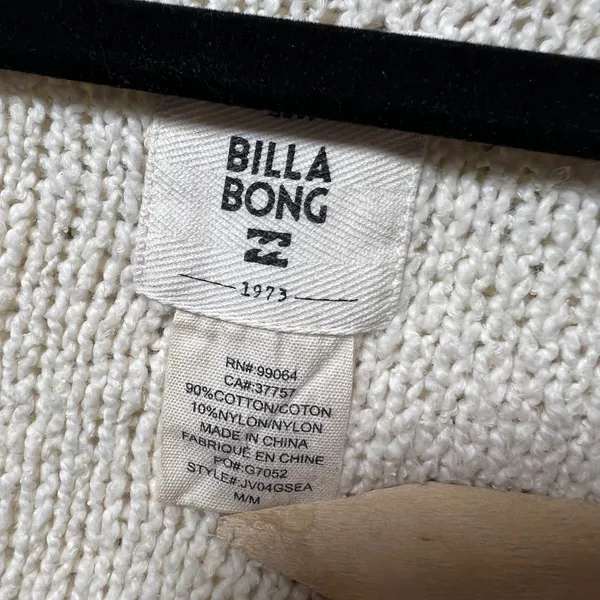 Billabong Womens Cream Knit Hooded Sweater V-Neck Cropped Pullover M Hoodie - Image 2