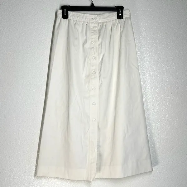 Vintage 90's Midi skirt Button Front XS White A Line Women's Retro - Image 2