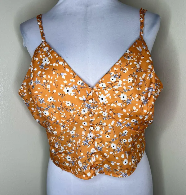Cider Crop Top 3XL Plus Curvy Ditsy Floral Cami Tank Orange Smocked V-Neck NEW - Image 2