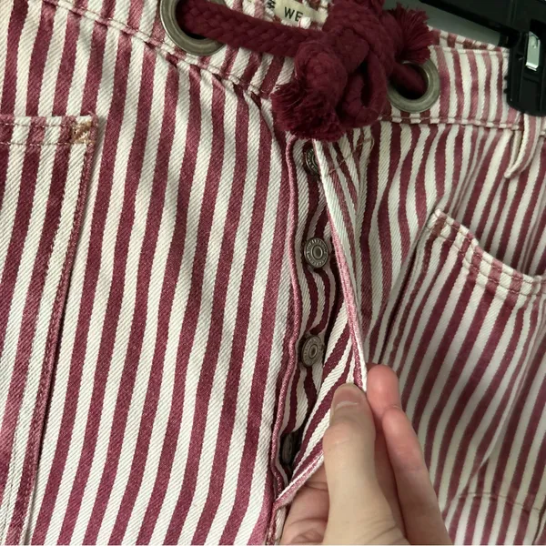 Free People Moxie Railroad Low Slung Barrel Leg Jeans Brick Stripe Size 31 - Image 7