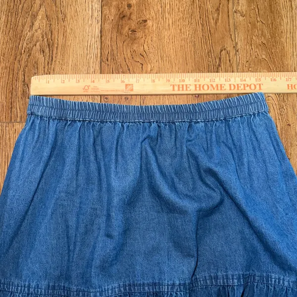 Passports Embroidered Denim Maxi Skirt XL Blue Cotton Tiered Boho Cottagecore - Image 4
