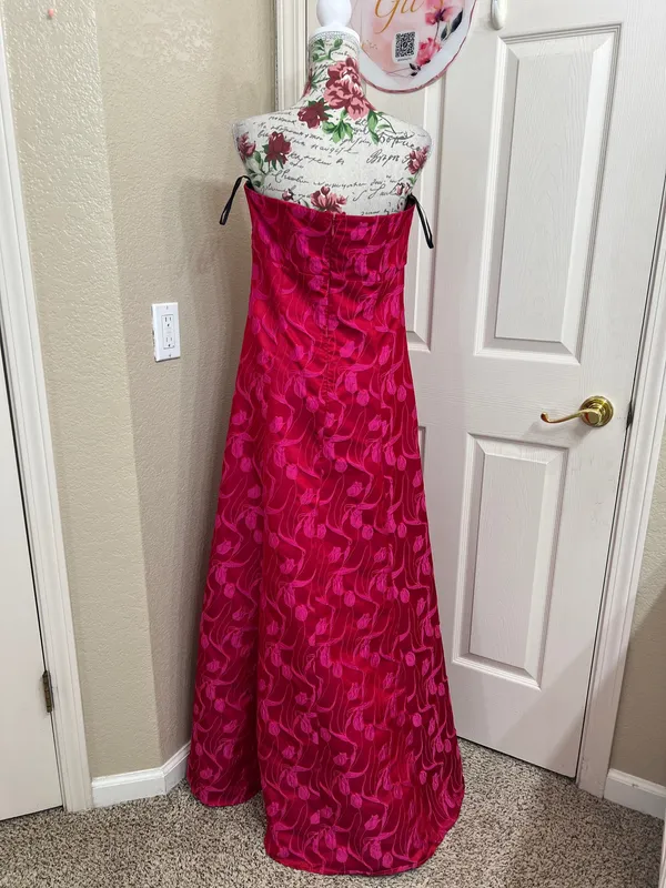 Bebe Fuchsia Pink Floral Jacquard Strapless High-Low Prom Formal Dress Size 10 - Image 4
