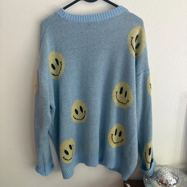 Just Polly New York Smiley Face Oversized Knit Sweater Blue 2X JT13385XSML-MA - Image 6