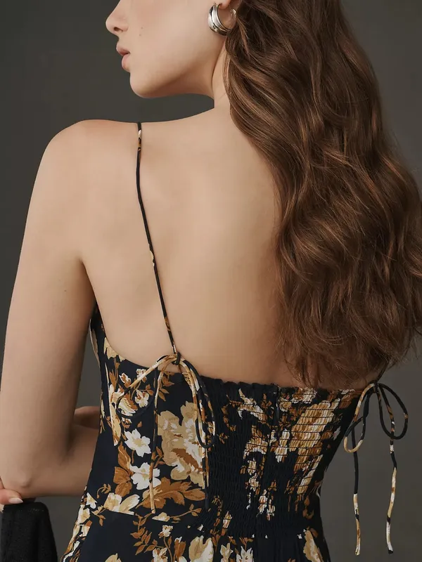 Reformation Kourtney Dress Navy Blue Floral Size 4 - Image 3