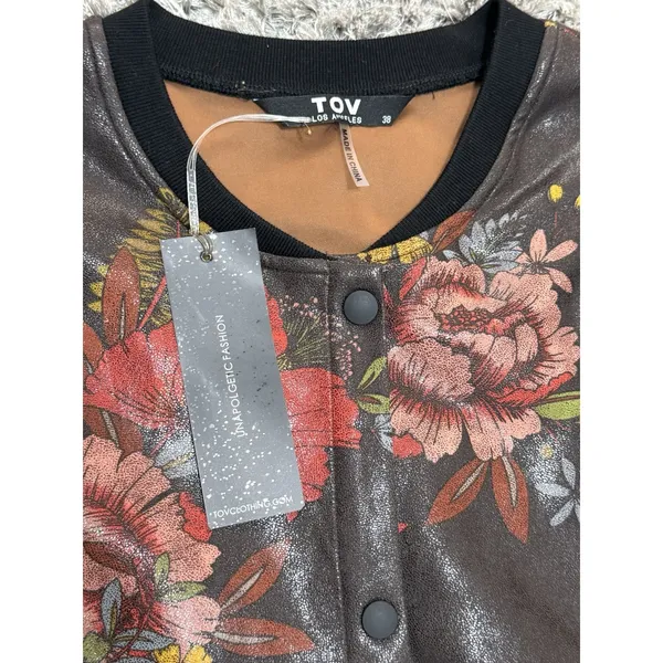 TOV Los Angeles Faux Leather Floral Snap Front Coat Dress Jacket Duster 38 NWT - Image 13
